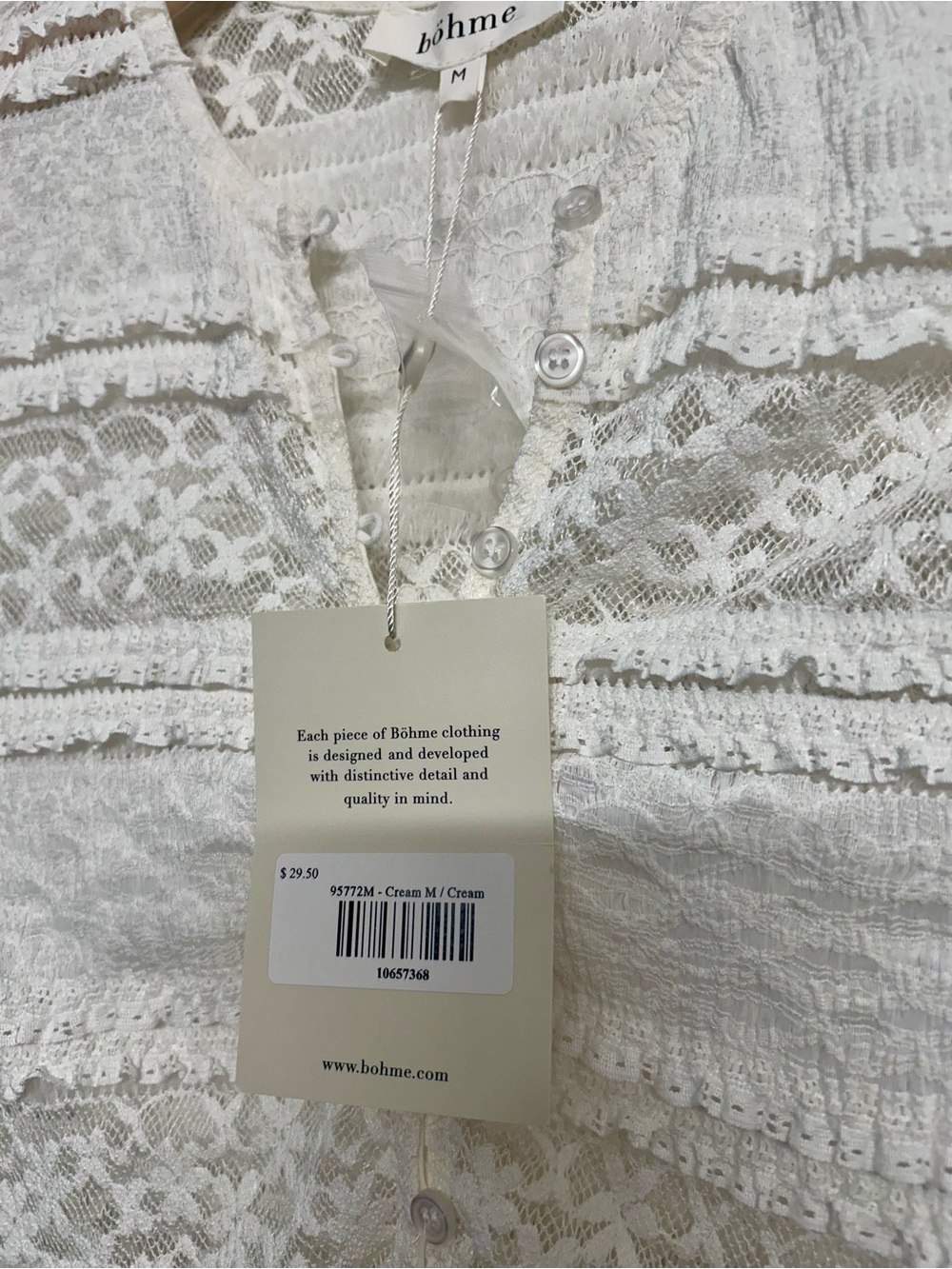 böhme Ivory Lace Button-Front Short Sleeve Blouse - Picture 2 of 5